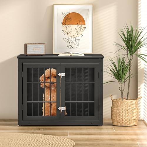 32" Heavy Duty Dog Crate Furniture for Small and Medium Dogs (32.7"L x 23.6"W x 26.0"H / Black)