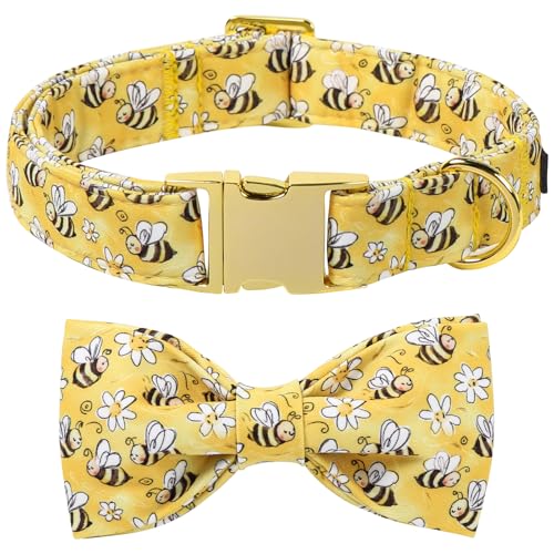 Spring Dog Collar with Bow tie (Cute Bee / Medium (Pack of 1))
