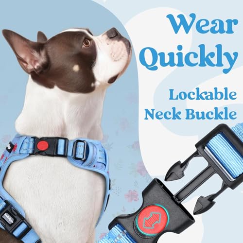 Dog Harness for Large (Floral Blue / Large)