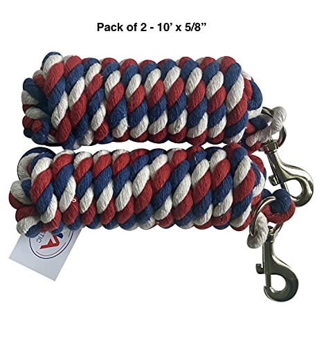 Pack of 2 Solid Cotton Lead Rope for Horses & Livestock (Patriotic)