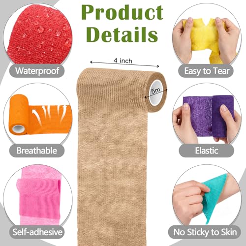 36 Pcs Self Adherent Bandage 4" X 5 Yard Wrap Breathable (Multicolor / 4" X 5 Yard)