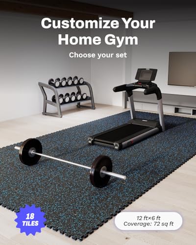 0.79" Thick Gym Flooring for Home Gym (Black/Blue / 72 Sq Ft (18 Tiles))