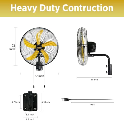 5100 CFM 20" Oscillating Wall Mount Fan (No Remote)