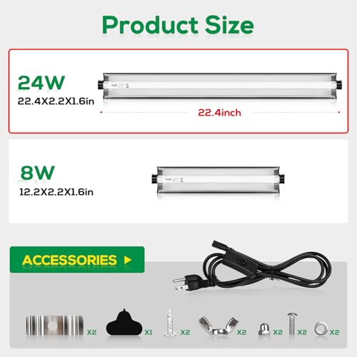 T5 Reptile Light Fixture Combo Kit 24W Light Fixture Reptile Terrarium Hood 10.0 UVB Light Bulb Fluorescent Tube Ideal for Tropical and Deserts Such as Bearded Dragon Lizards and Tortoises (24W-Black / 24W 22.4IN Black)