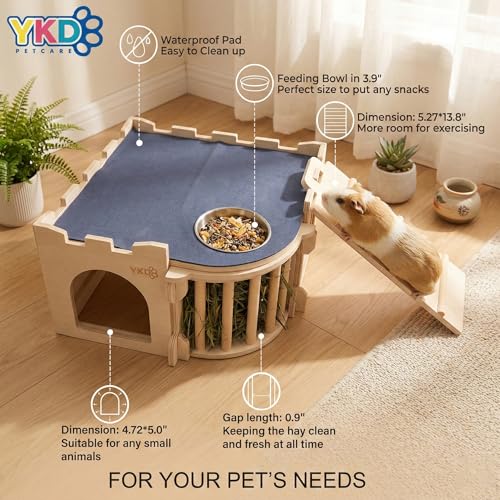 Natural Wood Chinchilla House with Ladder and Hay Feeder (Extra Large Assembly Style)