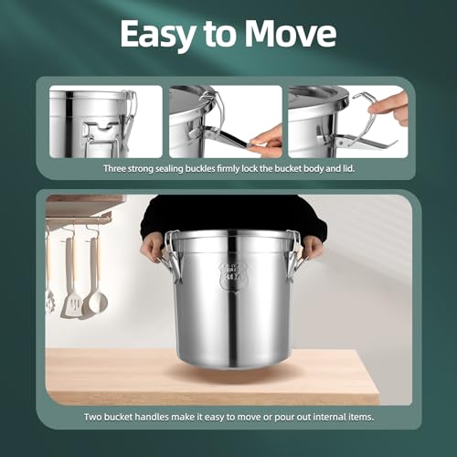 5.5Gal 304 Stainless Steel Airtight Container with Lid and Locking Clamp (21L)