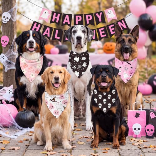 50 Pink Halloween Dog Bandana Bulk for Large Dog Lover Gift (Halloween Pink / 31.5 x 21.7 x21.7 Inch)