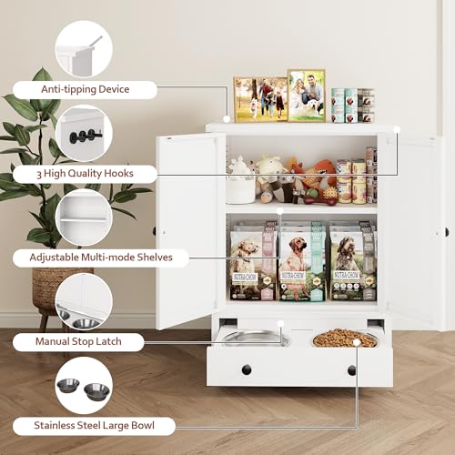 Dog Feeding Station with Storage (White)