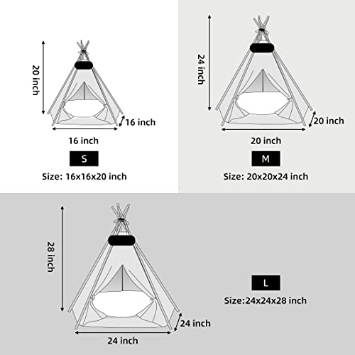 Pet Teepee Tent for Dogs & Cats Dog Bed with Thick Cushion Puppies Play House Removable and Washable (L:24x24x28inch)