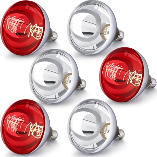 6 Pack Heat Lamp Bulbs 250 Watt (Silver, Red)