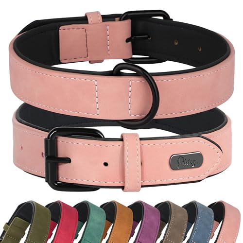 Soft PU Leather Dog Collar (M: Neck 11-15", Width ¾" / Pink)