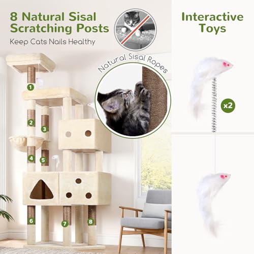 Extra Large Cat Tower for Big Cats 20 lbs (81 inch / Beige)
