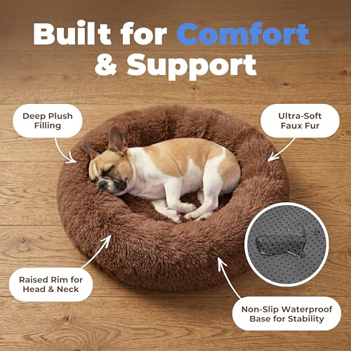 Round Calming Dog Bed for Small (Caramel / 24" x 24" x 7")