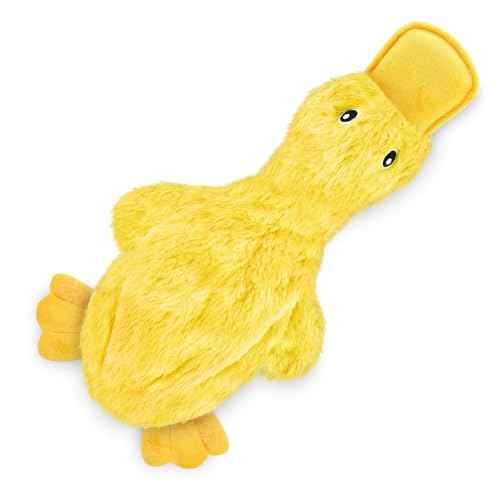 Interactive Squeaky Dog Chew Toy (Crinkle Duck (White, Yellow & Green) / Large)