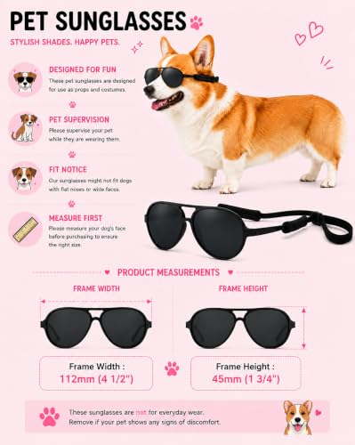 G029 Dog Pet Cat Aviator Pilot Sunglasses for Small to Medium Breed 12 (Medium, 12-25 lbs, Black)