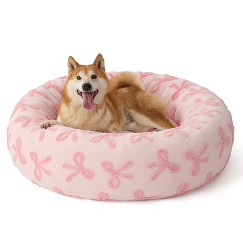 Shown on TV Jacquard Donut Dog Beds Large (36.0"L x 36.0"W x 8.0"Th / Bow Pink Taffy)