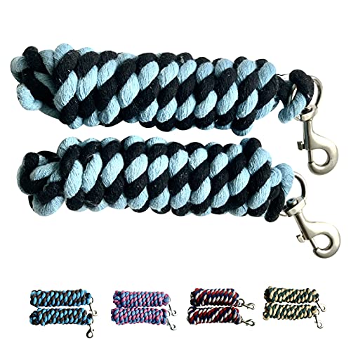 Pack of 2 Solid Cotton Lead Rope for Horses & Livestock (Sky Blue - Black)