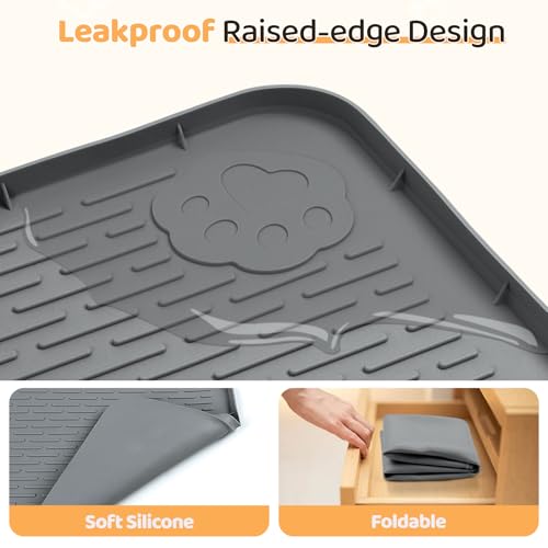 Dog Food Mat 57''x40'' Extra Large Dog Mat for Food and Water (57"L x 40"W / Dark Grey)