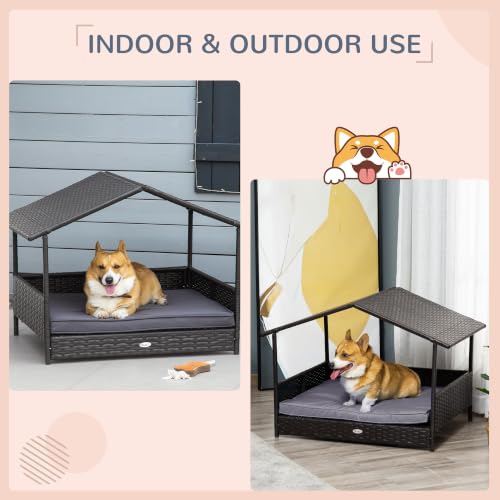Wicker Dog House Outdoor with Canopy