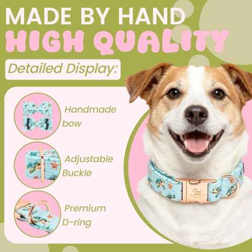 Pet Collars Preppy Sea Turtle Dog Collar with Bow (Turtle / X-Small (Pack of 1))