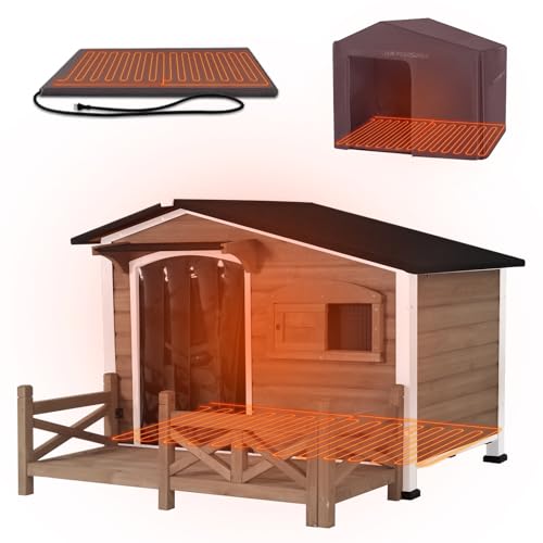 44.6" L Large Heated Dog House Outdoor Insulated Winter Dog Kennel with Thermostat