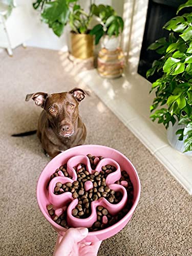 Slow Feeder Dog Bowls Ceramic (Pink Bloom / M-1.5 Cups)