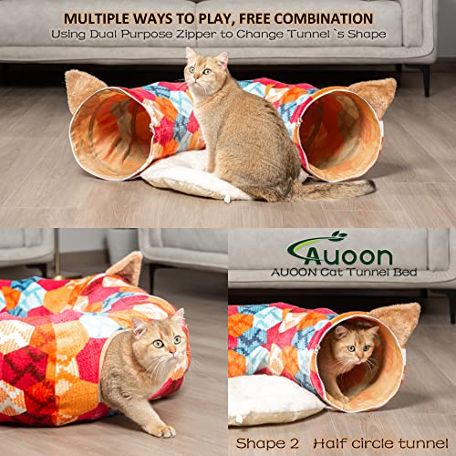 Cat Donut Tunnel with Bed for Kitten Puppy Rabbit Ferret (Orange)