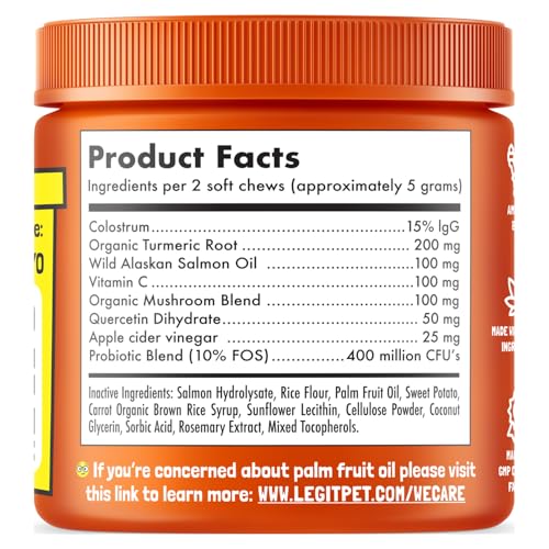 Allergy Relief Chews for Dogs & Immune & Digestive Supplement with Wild Salmon Oil Kelp Colostrum Turmeric Probiotics & Bee Pollen for Seasonal Allergies Anti Itch (Allergy / 120)