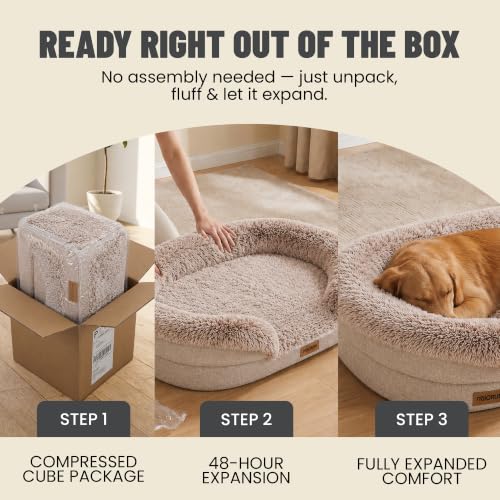 Fluffy Orthopedic Dog Beds Large Sized Dog (Beige / XL(48", UP to 110lbs))