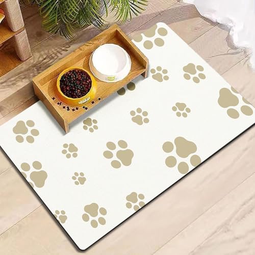 Pet Feeding Mat Dog Cat Food Mat Absorbent No Stains Quick Dry Rubber Bottom Anti (Off White-JY / 18"×30")