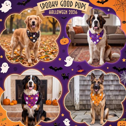 50 Pcs Halloween Dog Bandanas Bulk for Charm Large Pets (Halloween / 31.5 x 21.7 x21.7 Inch)