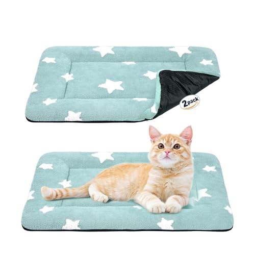 Cat Beds for Indoor Cats Washable Cat Mat Bed Flat Dog Crate Pad (22''L x 13''W x 1.5''Th / S: Pack 2 - Blue)