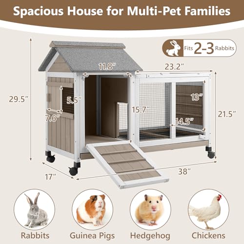 38" L Expandable Rabbit Hutch with Run (38.0"L x 17.0"W x 29.0"H)