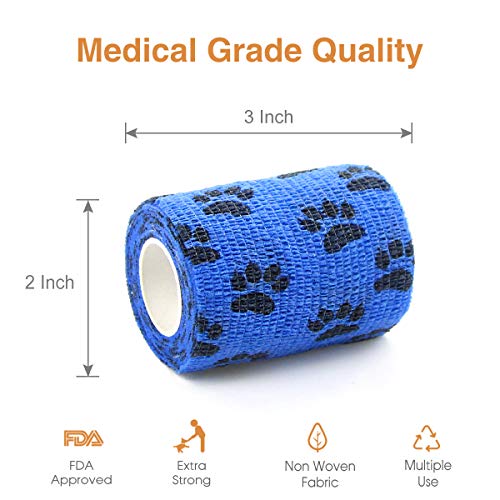Vet Wrap Cohesive Bandages Bulk Self Adhesive Bandage Wrap Self Adherent Wrap Non (3 Inch Blue Claw)