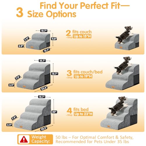 3 Tiers Foam Dog Ramps (Grey / 23.6*15.7*15.7)