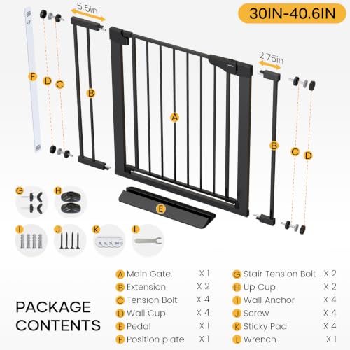 2 Pack 30 40.6 in Baby Gate for Stairs and Doorways (Black / 30-40.6"W x 30.5"H (2 Pack ))