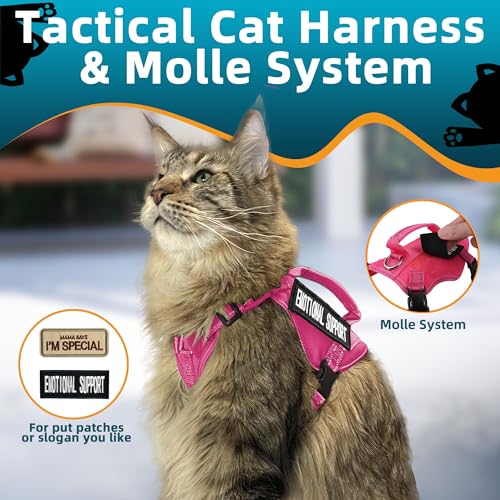 Tactical Cat Harness Pink for Walking Esacpe Proof (Pink / L)