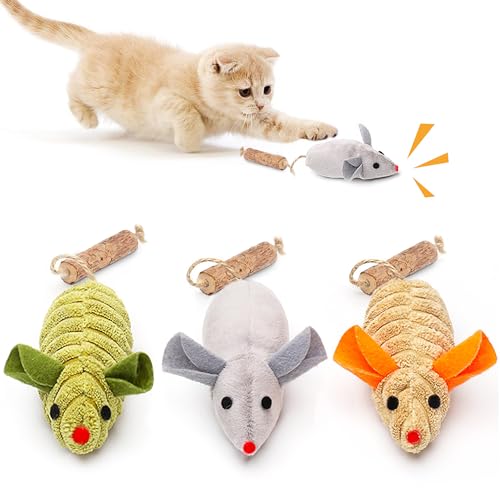 Cat Toys 3pcs Squeak Mice Interactive Catnip Silvervine Animals (8.0 Inches)