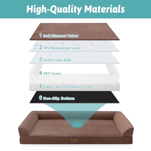 Orthopedic Dog Bed for Extra Large Dogs (Brown / XL:44x32x7 inch)
