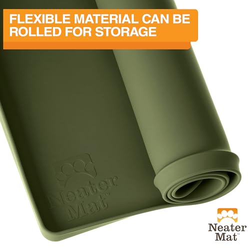 Neater Mat Pet Mats for Food and Water (19"L x 12"W / Olive Green)