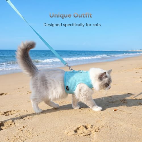 Cat Harness and Leash Set for Walking Escape Proof (Turquoise / XL 11-20 lbs)