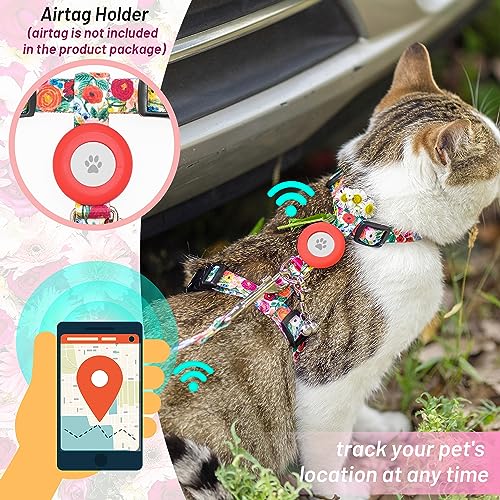 Cat Harness and Leash Escape Proof for Walking Travel Outdoor (Floral / Neck:7.6"-12" chest:10.6"-18")