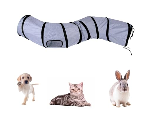 Cat Tunnel Toys for Indoor Cats Kittens Rabbits (47" (Shape S) / Dark Grey)