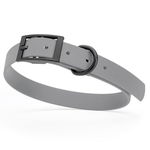 Biothane Waterproof Dog Collar Strong Coated Nylon Webbing with Black Hardware Odor (W3/4" x L15-18" / Battleship Gray)
