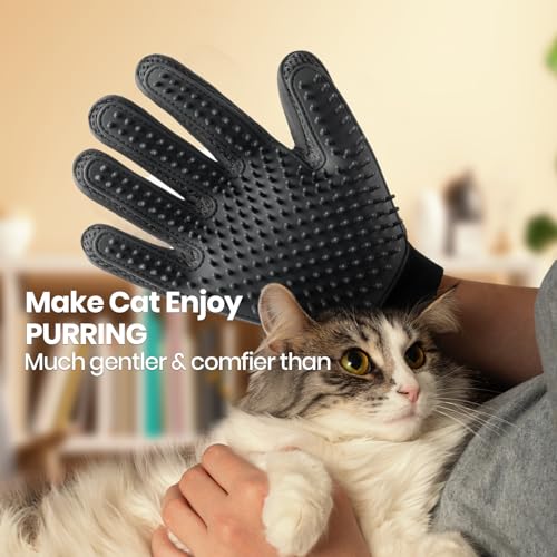 Pet Hair Removal Glove with 255 Silicone Tips for Dogs & Cats (Black)