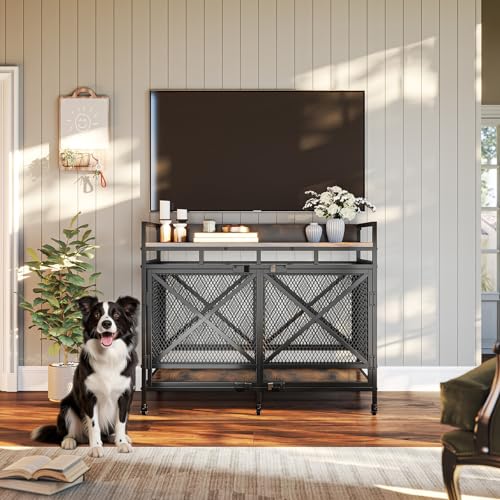 48" Dog Crate Furniture with Wheels (Cinnamon / 47.2"L x 27.5"W x 36.0"H)