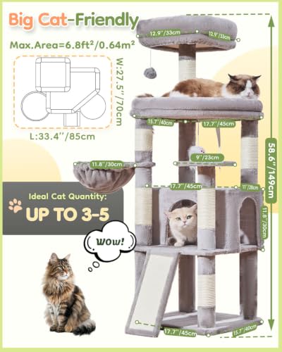 Sturdy Cat Tree (Light Gray / 58.7 Inches)