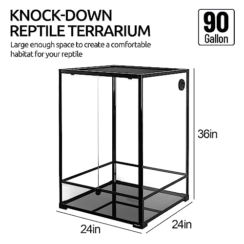REPTIZOO 90 Gallon Reptile Terrarium 24" x 24" x 36" Large Glass Reptile Tank (24" x 24" x 36")