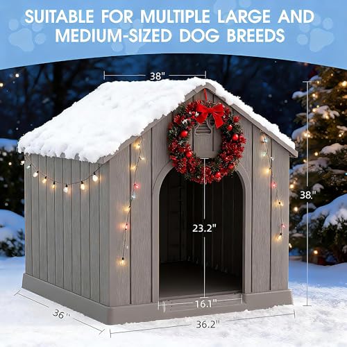 Large Dog House Outdoor Indoor for Medium Large Dogs (Light Grey / 36.2" L × 38" W × 38" H)