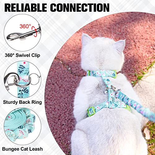 Cat Harness and Leash Set (Small(Chest: 10"-15") / Green Flower)